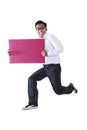 Happy businessman with a blank sign Royalty Free Stock Photo