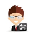 Happy businessman calculator network media icon