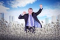 Happy businessman dance with piles of dollar money Royalty Free Stock Photo