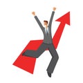 Happy businessman dancing on the background of the rising graph. Vector illustration isolated on white background. Royalty Free Stock Photo