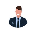 Happy businessman face avatar business man office worker male cartoon character portrait flat white background