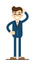 Happy businessman with hand behind head gesture