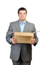 Happy businessman hold empty cardboardbox Royalty Free Stock Photo