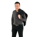 Happy businessman hold shirt and smile in recreation manner in isolated on white background Royalty Free Stock Photo