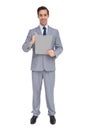 Happy businessman holding a clipboard Royalty Free Stock Photo