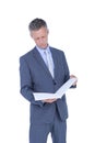 Happy businessman holding files Royalty Free Stock Photo