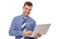 Happy businessman holding laptop Royalty Free Stock Photo