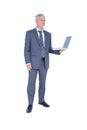 Happy businessman holding laptop computer Royalty Free Stock Photo