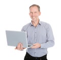 Happy businessman holding laptop Royalty Free Stock Photo