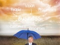 Happy businessman holding umbrella Royalty Free Stock Photo