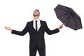 Happy businessman holding umbrella Royalty Free Stock Photo