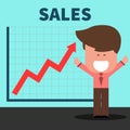 Happy Businessman jump over growing chart - Illustration Royalty Free Stock Photo