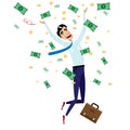 Happy businessman jumping with money Royalty Free Stock Photo