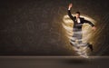 Happy businessman jumping in tornado concept Royalty Free Stock Photo