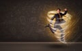 Happy businessman jumping in tornado concept Royalty Free Stock Photo