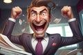 happy businessman Kawaii cartoon character business illustration smile smiling victory achievement proud jump jumping laughing