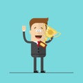 Happy businessman or manager with the award in his hands. Cartoon vector image Royalty Free Stock Photo