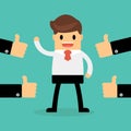 Happy Businessman with many hands thumbs up. feedback concept. Royalty Free Stock Photo