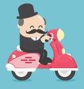 Happy businessman office worker character riding bike move to w Royalty Free Stock Photo