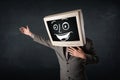 Happy businessman with a PC monitor head and a smiley face Royalty Free Stock Photo