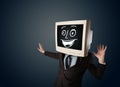 Happy businessman with a PC monitor head and a smiley face Royalty Free Stock Photo