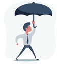 Happy businessman in the rain under an umbrella. Royalty Free Stock Photo