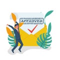 Happy businessman rejoices at a positive response. Royalty Free Stock Photo