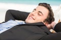 Happy businessman relaxing on the hammock Royalty Free Stock Photo