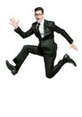 Happy businessman runs in black suit on white. Royalty Free Stock Photo