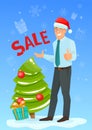 Happy businessman in Santa hat