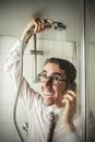 Happy businessman in the shower Royalty Free Stock Photo