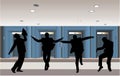 Happy businessman silhouette in corridor vector