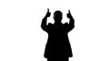 Happy businessman silhouette showing thumbs up, success, great achievement