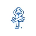 Happy businessman sitting on chair line icon concept. Happy businessman sitting on chair flat vector symbol, sign