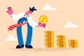 Happy businessman stack coins get money dividend