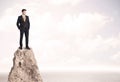 Happy businessman standing on cliff