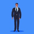 Happy businessman in suit standing pose african american business man office worker male cartoon character full lengt Royalty Free Stock Photo