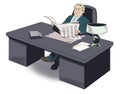 Happy businessman at table read newspaper. Stock illustration