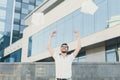 Happy businessman throwing documents in air Royalty Free Stock Photo