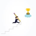 Happy businessman use pencil to create his own stair to success