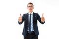 Happy businessman wearing glasses and suit showing the thumbs up Royalty Free Stock Photo