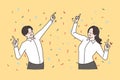 Happy businesspeople dance celebrate business success