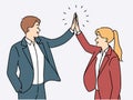 Smiling businesspeople give high five