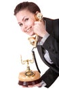 Happy businesswoman with golden phone.