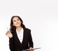 Happy businesswoman planning of business and thinking good idea Beautiful woman looking up to copy space Manager female look smart Royalty Free Stock Photo