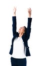 Happy businesswoman with raised hands up Royalty Free Stock Photo