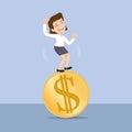 Businesswoman stand on money coin