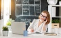 Happy businesswoman woman with computer relax and rest