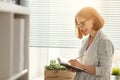 Happy businesswoman woman at school board with schedule planning Royalty Free Stock Photo