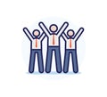 Happy bussiness team celebrating and cheering with arms up. Vector trendy filled outline icon illustration design. Teamwork sucess